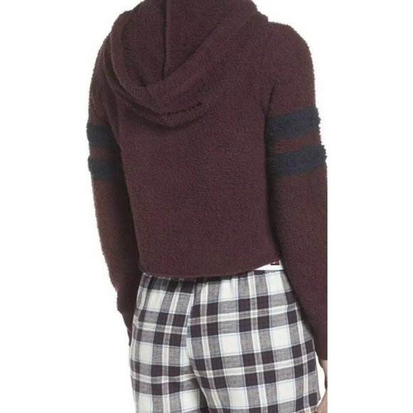 TOMMY HILFIGER Marshmallow Varsity Crop Hoodie Sweatshirt Wine Maroon NWT $69 - Picture 2 of 2